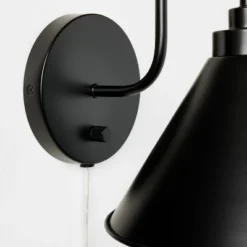 Curved Neck Wall Sconce With Metal Shade Black - Threshold™ Designed With Studio McGee: Modern Plug-In, ETL Listed, Cone-Shape -Interior Sale Store GUEST 05452913 7b4c 4d75 a23f 38c1872afcdb