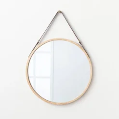 26" Wood Mirror With Pleather Strap Hanger - Threshold™ Designed With Studio McGee -Interior Sale Store GUEST 2dcb4778 974a 4df9 97e6 162547563357