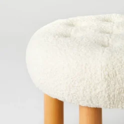 Kessler Round Tufted Faux Shearling Ottoman With Wood Legs Cream - Threshold™ Designed With Studio McGee -Interior Sale Store GUEST 3b1d6757 dc2a 4c3b aa94 b7ae3aa27955