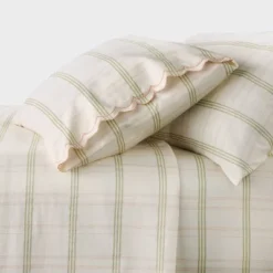 300 Thread Count Scalloped Edge Plaid Sheet Set Cream/Green- Threshold™ Designed With Studio McGee -Interior Sale Store GUEST 3f7a3aac e381 4c71 a5c5 c1ee2f475fb1
