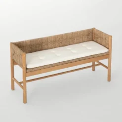 Elden Wood Bench With Woven Back And Loose Cushion Seat - Threshold™ Designed With Studio McGee -Interior Sale Store GUEST 512a58d0 258b 4cd4 8401 add11f70e81d