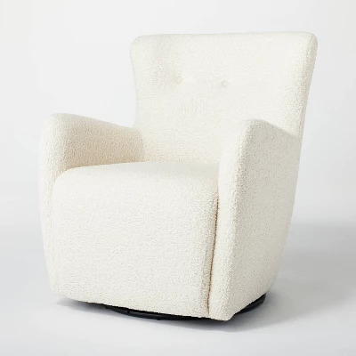 Kessler Swivel Accent Chair Cream Faux Shearling - Threshold™ Designed With Studio McGee: Luxury Glam Furniture, No Assembly Required 4 Kessler Swivel Accent Chair Cream Faux Shearling - Threshold™ Designed With Studio McGee: Luxury Glam Furniture, No Assembly Required - Image 2
