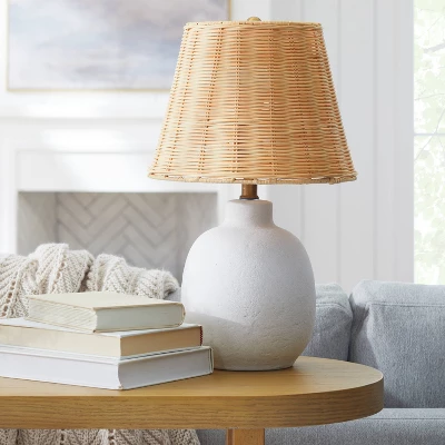 18.5"x11" Ceramic Table Lamp With Rattan Shade White - Threshold™ Designed With Studio McGee: Nightstand Wicker Lighting 4 18.5"x11" Ceramic Table Lamp With Rattan Shade White - Threshold™ Designed With Studio McGee: Nightstand Wicker Lighting - Image 2