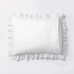 Yarn Dye Stripe With Ruffle Duvet Cover & Sham Set White/Khaki - Threshold™ With Studio McGee -Interior Sale Store GUEST 616f2268 007e 463c 897d b87912b75329