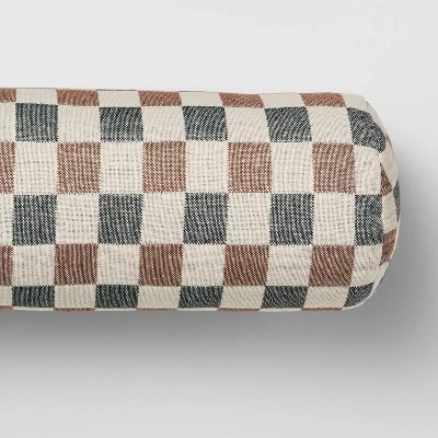 Bolster Woven Check Pillow Neutral/Navy/Burgundy - Threshold™ Designed With Studio McGee 4 Bolster Woven Check Pillow Neutral/Navy/Burgundy - Threshold™ Designed With Studio McGee - Image 2