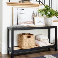 Console Table With Woven Rattan Shelf Black - Threshold™ Designed With Studio McGee -Interior Sale Store GUEST 6e7f68b7 50c5 44c5 965d a4d52aa919cd