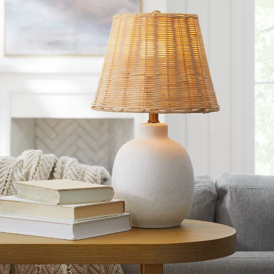 Ceramic Table Lamp With Rattan Shade White - Threshold™ Designed With Studio McGee 4 Ceramic Table Lamp With Rattan Shade White - Threshold™ Designed With Studio McGee - Image 2