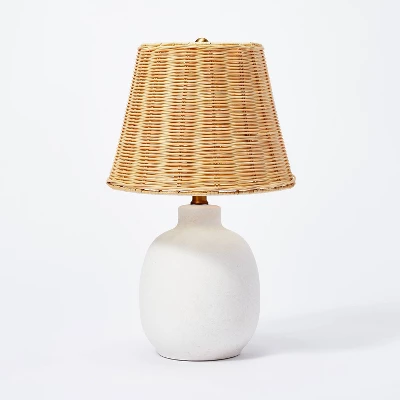 18.5"x11" Ceramic Table Lamp With Rattan Shade White - Threshold™ Designed With Studio McGee: Nightstand Wicker Lighting 3 18.5"x11" Ceramic Table Lamp With Rattan Shade White - Threshold™ Designed With Studio McGee: Nightstand Wicker Lighting