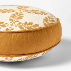 Golden Yellow And Cream Leaf Pattern Round Pillow - 16" - Threshold Designed With Studio McGee -Interior Sale Store GUEST 874a2d83 292f 47c9 bae1 3761d49889e7