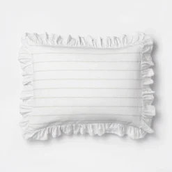 Yarn Dye Stripe With Ruffle Duvet Cover & Sham Set White/Khaki - Threshold™ With Studio McGee -Interior Sale Store GUEST 8ae0a0d9 77f1 4e60 9388 e2b6b75923c8