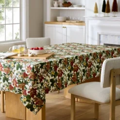 104"x60" Floral Tablecloth - Threshold™ Designed With Studio McGee: Cotton, Machine Washable, Rectangle, Multicolored