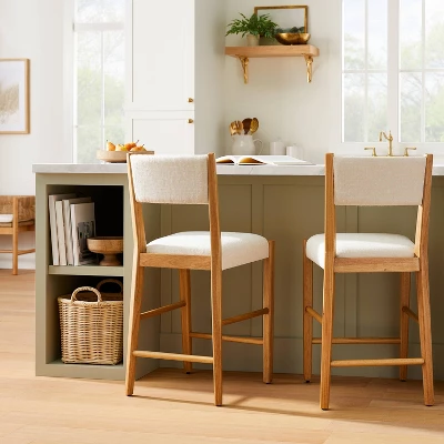 2pk Yalecrest Upholstered Seat And Back With Wood Frame Counter Height Barstools Cream/Natural - Threshold™ Designed With Studio McGee 3 2pk Yalecrest Upholstered Seat And Back With Wood Frame Counter Height Barstools Cream/Natural - Threshold™ Designed With Studio McGee