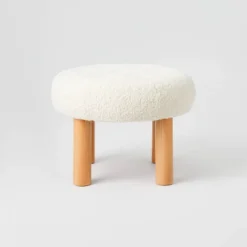 Kessler Round Tufted Faux Shearling Ottoman With Wood Legs Cream - Threshold™ Designed With Studio McGee -Interior Sale Store GUEST c4d8c1a2 031a 4238 858d 1e2740a6d2b7