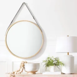 26" Wood Mirror With Pleather Strap Hanger - Threshold™ Designed With Studio McGee -Interior Sale Store GUEST d09c0998 ed36 4998 b828 cbc40cbee6da